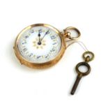 A VICTORIAN 14CT GOLD LADIES' POCKET WATCH Having a circular white and gilt dial with Arabic