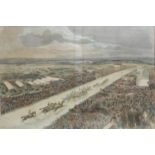 DUNCAN, 19TH CENTURY COLOURED ENGRAVIG, EPSOM DOWNS ON DERBY DAY Illustrated London News double page