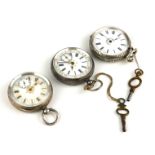 A COLLECTION OF THREE VICTORIAN SILVER LADIES' POCKET WATCHES Having circular white and gilt dials