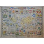 A WWII FOLDING UNITED NATIONS MAP OF THE WORLD Printed pictorial version by L.G. Bullock and