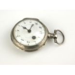 AN EARLY 19TH CENTURY WHITE METAL VERGE GENT'S POCKET WATCH White porcelain dial with pierced