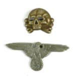 A PAIR OF WWII GERMAN SS ARMY TWO PIECE BADGE SET SS eagle cap badge and SS skull cap badge.