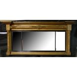 A REGENCY PERIOD GILT FRAMED OVER MANTLE MIRROR With floral columns three section mirror. (135cm x