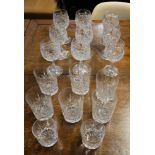 THOMAS WEBB, NINE CUT GLASS WINE GLASSES Along with six unsigned water glasses and two whisky