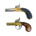 A 19TH CENTURY BELGIUM ELG PERCUSSION POCKET PISTOL With brass barrel, steel lock and trigger guard,