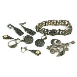 A COLLECTION OF EARLY 20TH CENTURY SILVER AND WHITE METAL MARCASITE JEWELLERY Comprising a bracelet,