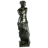 A PATINATED BRONZED COPPER STATUE, SEMICLAD ROMAN FEMALE. (48cm)