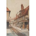 XAVIER WILLIS, A SET OF FOUR 20TH CENTURY WATERCOLOURS English medieval town scenes, signed,