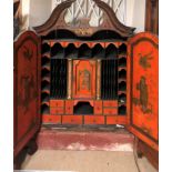 AN 18TH CENTURY CHINOISERIE DECORATED CABINET BUREAU TOP With swan neck pediment, above two doors