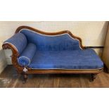 AN EARLY VICTORIAN MAHOGANY CHAISE LOUNGE The serpentine shaped scroll back and scroll arm carved
