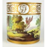 AN LATE 18TH/EARLY 19TH CENTURY ENGLISH PORCELAIN TANKARD Hand painted with a continuous landscape