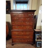 AN 18TH CENTURY MAHOGANY CHEST ON CHEST With Greek Key cornice, above three short above six long