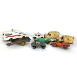 DINKY, A COLLECTION OF SIX MODELS To include 23J HWM racing car, Daimler ambulences, two police