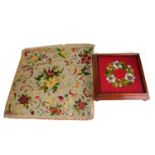 TWO VICTORIAN WOOL AND BEADWORK TAPESTRIES Square floral panel with clear beadwork and a similar