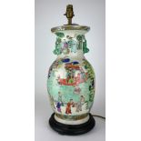 AN EARLY 20TH CENTURY CHINESE CANTONESE VASE CONVERTED TO LAMP BASE Decorated with figures in