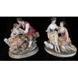 A PAIR OF 20TH CENTURY SÈVRES STYLE TABLE PORCELAIN FIGURAL GROUP, PASTORAL SCENES Elaborately