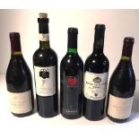 FIVE BOTTLES OF VINTAGE RED WINE Comprising two bottles of Louis Alexander Rouge, Baron de Barton