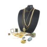 A COLLECTION OF 20TH CENTURY COSTUME JEWELLERY Including a silver gilt Egyptian design pendant,