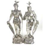 A PAIR OF CONTINENTAL SILVER .925 STATUES OF MEDIEVAL KNIGHTS. (24cm)