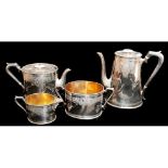 A VICTORIAN FOUR PIECE SILVER PLATED TEA AND COFFEE SERVICE Comprising a classical form teapot,