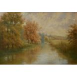 ALFRED ASHDOWN BOX, 1879 - 1927, RIVERSIDE LANDSCAPE Signed, dated, gilt framed and glazed. (88cm