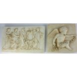 TWO PLASTER RELIEF WALL PLAQUES One depicting a cherub and the other with four Venetian women. (29cm
