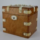 A VICTORIAN MAPLE AND IVORY RECTANGULAR CADDY BOX With applied ivory strap work and escutcheon,