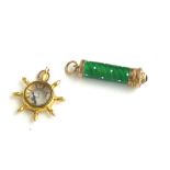 A VICTORIAN 9CT GOLD AND GUILLOCHÉ ENAMEL PROPELLING PENCIL Cylindrical form with green enamel and