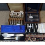 A COLLECTION OF FOUR CASED VICTORIAN SILVER PLATE FLATEWARE CUTLERY Comprising of a set of nut