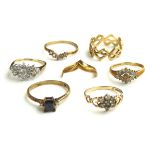 A COLLECTION OF TEN 9CT GOLD AND PASTE SET RINGS Including cluster ring with cubic zirconia, a