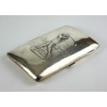 A LARGE EDWARDIAN SILVER FIGURAL 'GOLFER' CIGAR CASE Having an embossed figure to front,