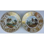 A MATCHED PAIR OF EARLY 19TH CENTURY DERBY PORCELAIN PLATES Having fine hand painted landscape