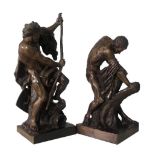 A PAIR OF 19TH CENTURY BRONZE STATUES Classical Greek Ulysses bending his bow and Milo splitting a