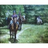 COLIN CLARK, 20TH/21ST CENTURY WATERCOLOUR ON CANVAS Figures on horseback, signed lower right,