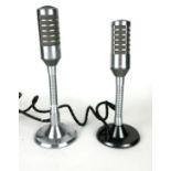A PAIR OF VINTAGE STAINLESS STEEL AND WIRE MESH MICROPHONES Cylindrical form. (approx 24cm)