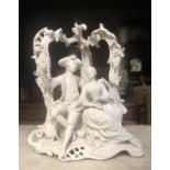 A LATE 19TH CENTURY GERMAN PORCELAIN GROUP, courting couple 21 cm