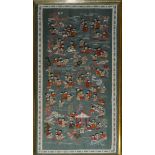 A CHINESE SILK EMBROIDERED PANEL 100 boys along with other embroidered panels. (largest 34cm x 67cm)