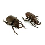 TWO CHINESE BRONZE STAG BEETLE BOXES Having a hinged section to back. (largest approx 13cm)
