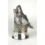 A LARGE SILVER FOX HEAD STIRRUP CUP Having engraved decoration and gilt interior, marked .925. (