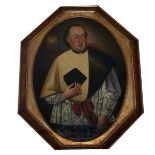 AN 18TH CENTURY CONTINENTAL SCHOOL OVAL OIL ON CANVAS Portrait of a clergyman, in a gilt and