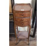 A SMALL EARLY 20TH CENTURY FRENCH WALNUT AND FLORAL MARQUETRY INLAID SIDE TABLE With three drawers