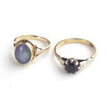 TWO VINTAGE 9CT GOLD AND GEM SET RINGS Doublet opal ring and garnet ring (opal ring size J).