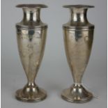 A PAIR OF ART DECO SILVER VASE Tapering form with round bases, hallmarked Chester, 1919. (approx