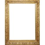 A LARGE 18TH/19TH CENTURY GILT GESSO PICTURE/MIRROR FRAME. (96cm x 129cm, internal rebate 71cm x