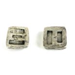 TWO CHINESE WHITE METAL INGOTS Cast with Chinese inscriptions, one ingot having a four character