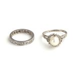 A 9CT GOLD DIAMOND AND PEARL RING, TOGETHER WITH A WHITE METAL AND DIAMOND ETERNITY RING The