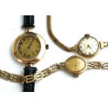 THREE VINTAGE 9CT GOLD LADIES? COCKTAIL WATCHES To include Accurist and Strad watches, with 9ct gold