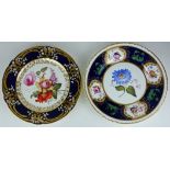 TWO EARLY 19TH CENTURY ENGLISH PORCELAIN CABINET PLATES Comprising a plate with wide Royal blue