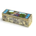 AN UNUSUAL ITALIAN SILVER GILT AND ENAMEL LIPSTICK CASE Hand painted decoration to hinged lid, set