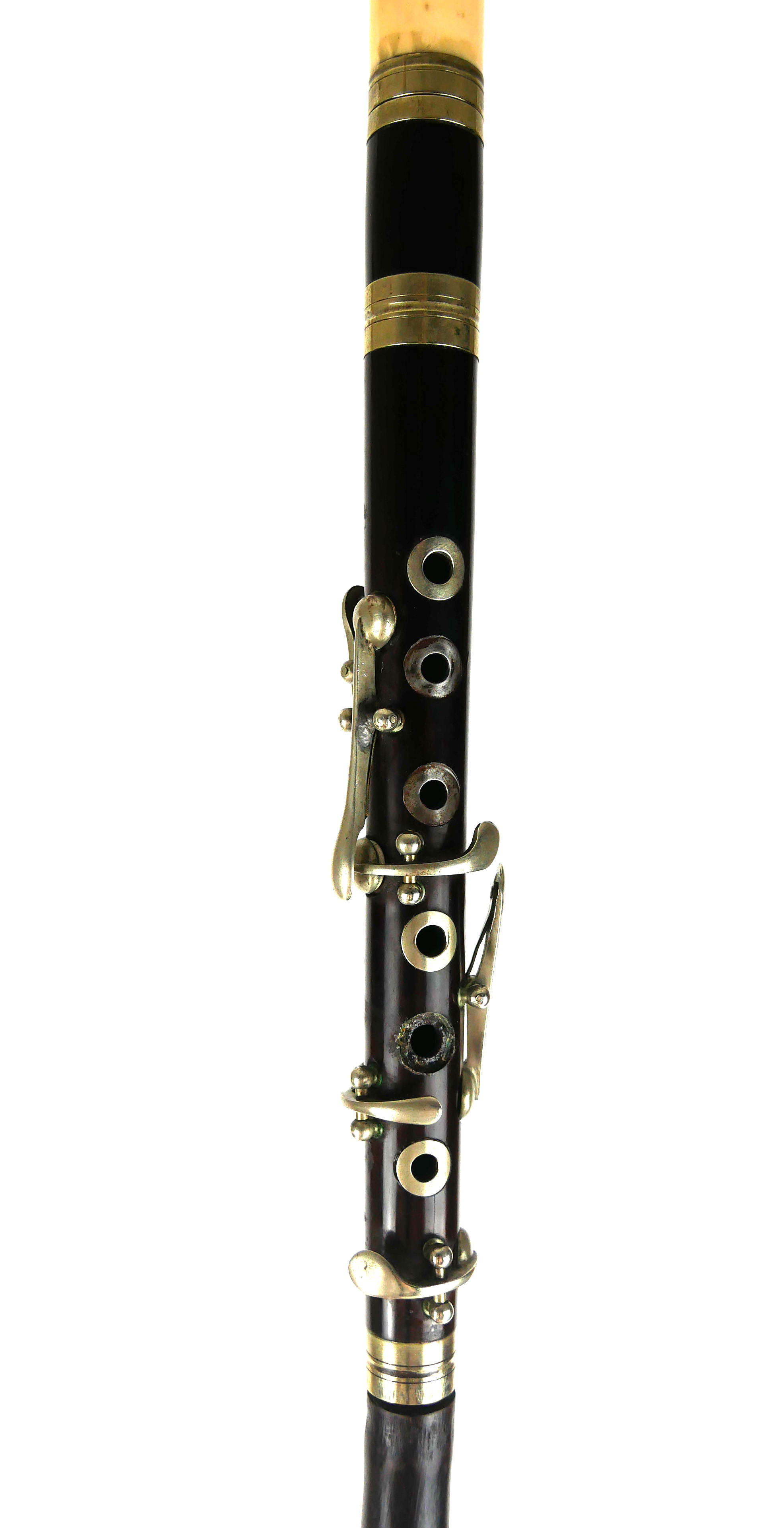 AN UNUSUAL ROSEWOOD, IVORY AND HORN 'FLUTE' NOVELTY WALKING STICK The horn handle carved with - Image 3 of 5
